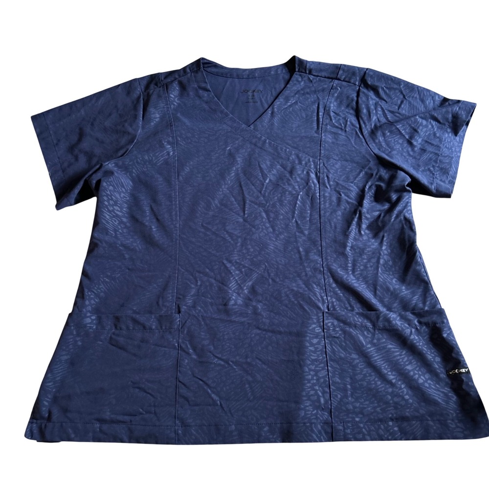 Jockey Scrub Top Womens Size 2X Blue Animal Print Short Sleeve Work Shirt